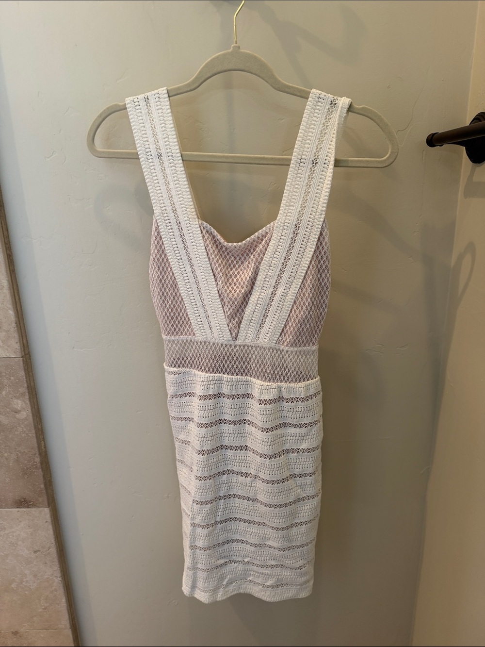 Nightcap White Crochet Midi Dress with Blush Lining